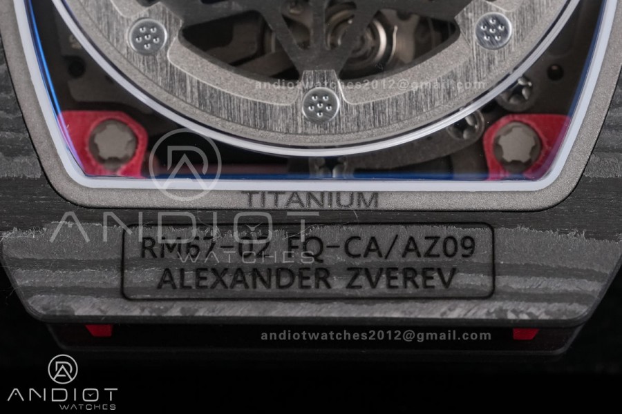 AVF RM67-02 Germany Black NTPT Spain Skeleton Dial on Red Elastic strap CRMA7 Clone