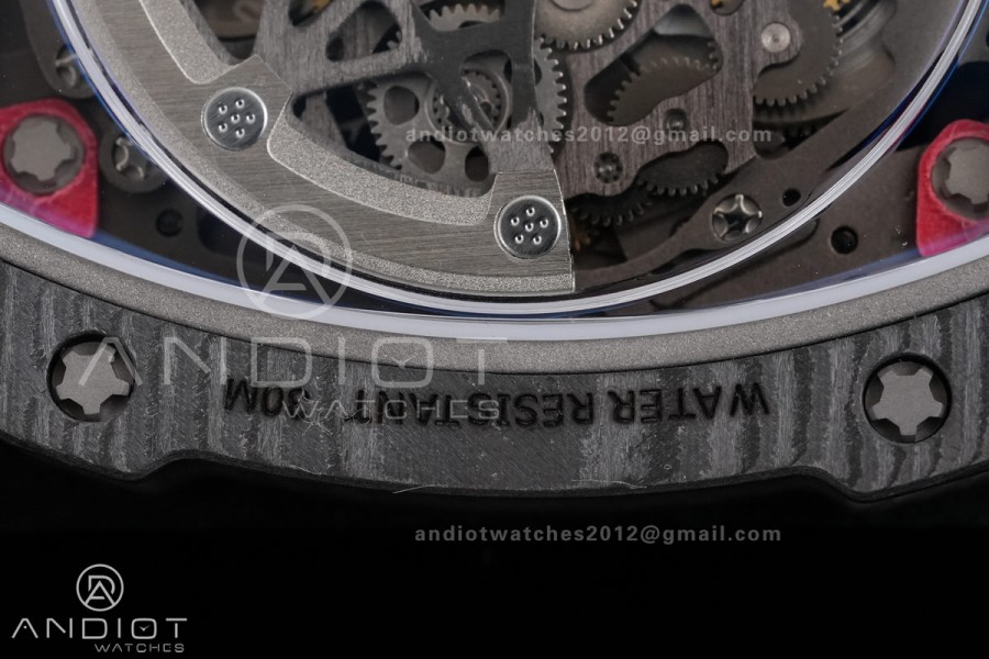 AVF RM67-02 Germany Black NTPT Spain Skeleton Dial on Red Elastic strap CRMA7 Clone