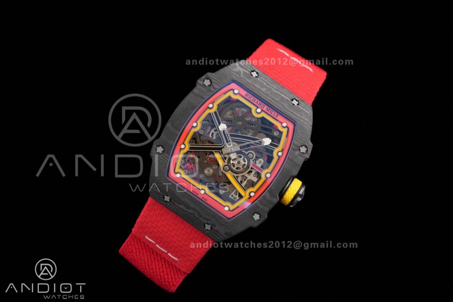 AVF RM67-02 Germany Black NTPT Spain Skeleton Dial on Red Elastic strap CRMA7 Clone