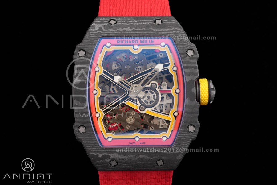 AVF RM67-02 Germany Black NTPT Spain Skeleton Dial on Red Elastic strap CRMA7 Clone