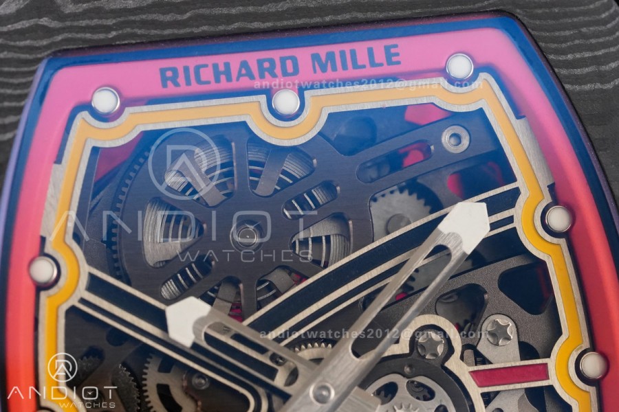 AVF RM67-02 Germany Black NTPT Spain Skeleton Dial on Red Elastic strap CRMA7 Clone