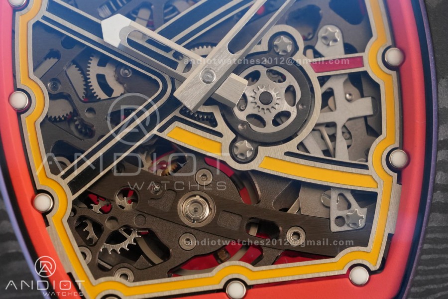 AVF RM67-02 Germany Black NTPT Spain Skeleton Dial on Red Elastic strap CRMA7 Clone