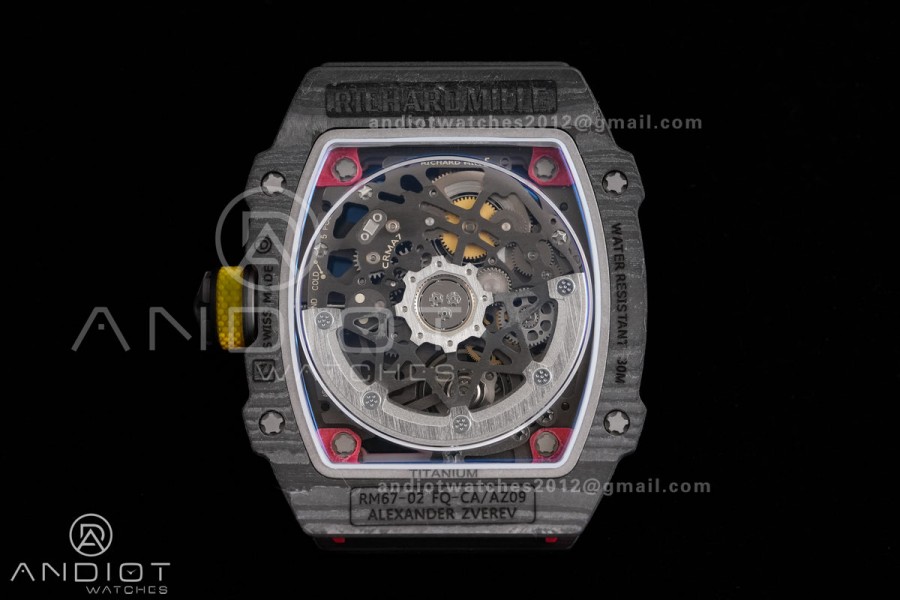 AVF RM67-02 Germany Black NTPT Spain Skeleton Dial on Red Elastic strap CRMA7 Clone