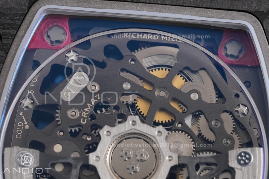 AVF RM67-02 Germany Black NTPT Spain Skeleton Dial on Red Elastic strap CRMA7 Clone