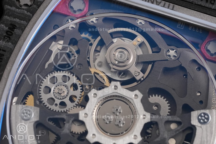 AVF RM67-02 Germany Black NTPT Spain Skeleton Dial on Red Elastic strap CRMA7 Clone