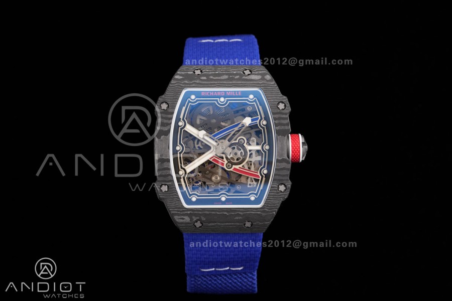 AVF RM67-02 France Black NTPT Spain Skeleton Dial on Blue Elastic strap CRMA7 Clone