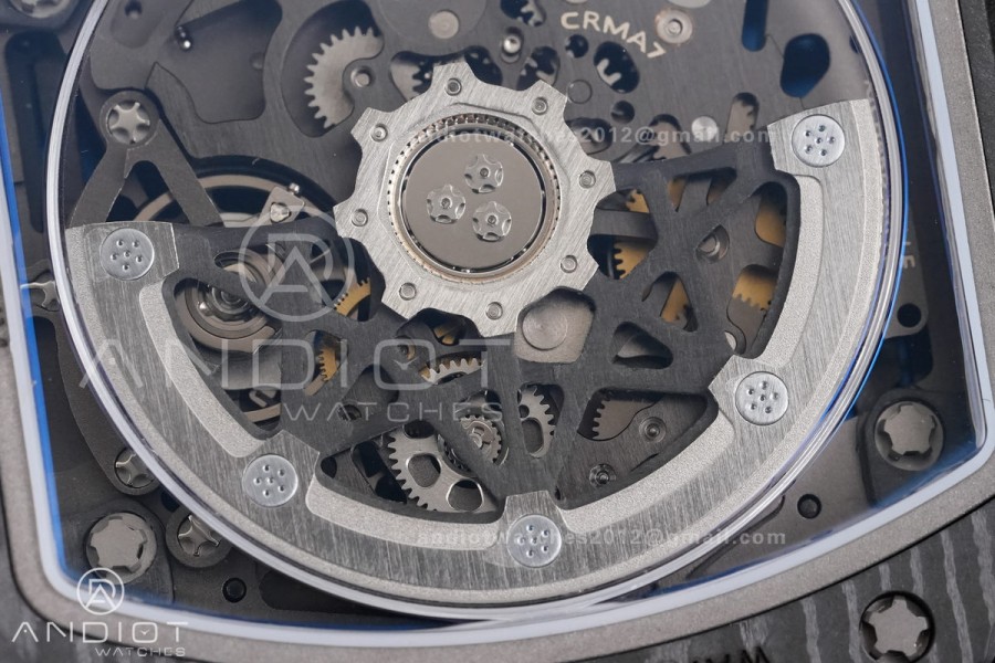 AVF RM67-02 France Black NTPT Spain Skeleton Dial on Blue Elastic strap CRMA7 Clone