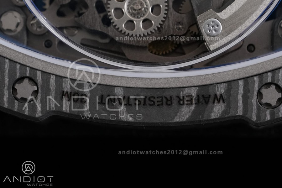 AVF RM67-02 France Black NTPT Spain Skeleton Dial on Blue Elastic strap CRMA7 Clone