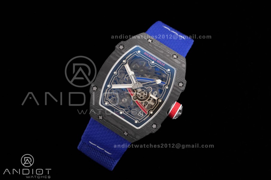 AVF RM67-02 France Black NTPT Spain Skeleton Dial on Blue Elastic strap CRMA7 Clone