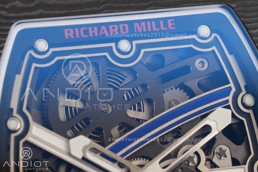 AVF RM67-02 France Black NTPT Spain Skeleton Dial on Blue Elastic strap CRMA7 Clone