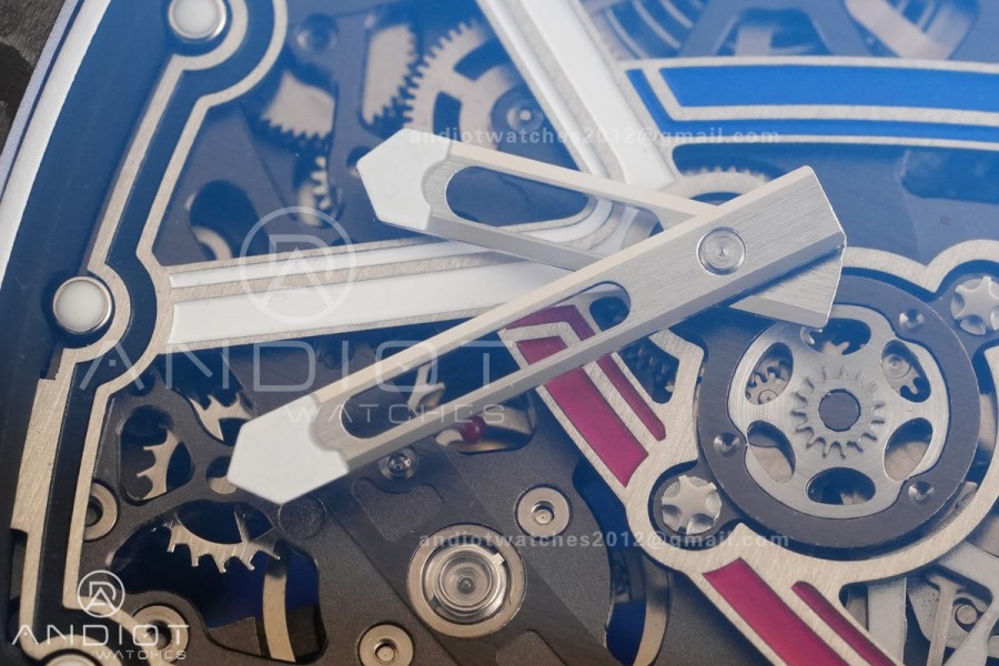 AVF RM67-02 France Black NTPT Spain Skeleton Dial on Blue Elastic strap CRMA7 Clone