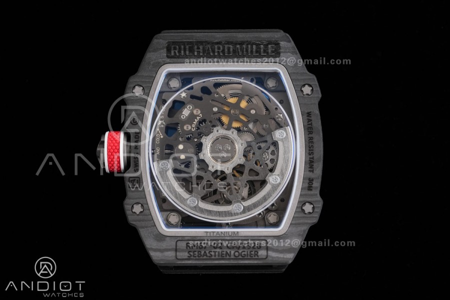 AVF RM67-02 France Black NTPT Spain Skeleton Dial on Blue Elastic strap CRMA7 Clone