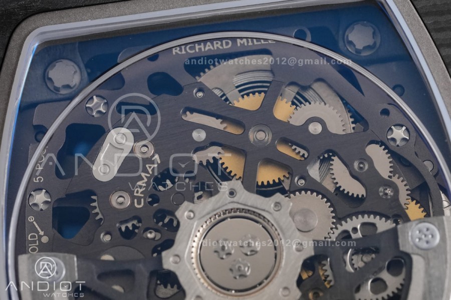 AVF RM67-02 France Black NTPT Spain Skeleton Dial on Blue Elastic strap CRMA7 Clone