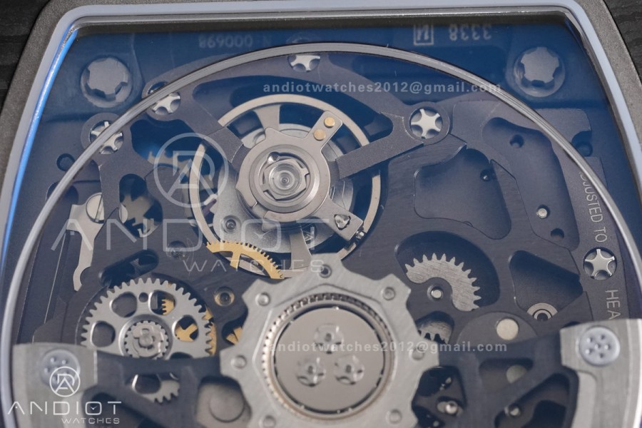 AVF RM67-02 France Black NTPT Spain Skeleton Dial on Blue Elastic strap CRMA7 Clone