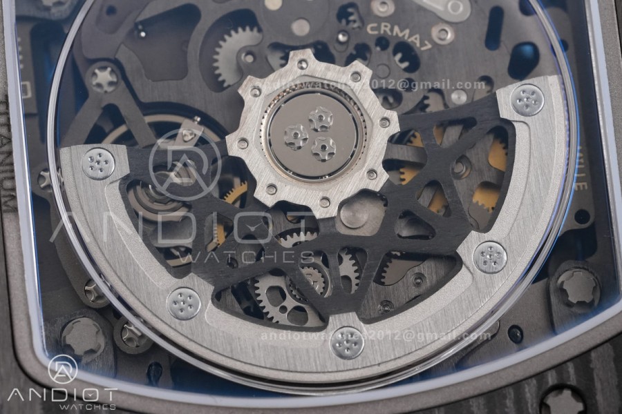 AVF RM67-02 Black NTPT Spain Skeleton Dial on Yellow Elastic strap CRMA7 Clone