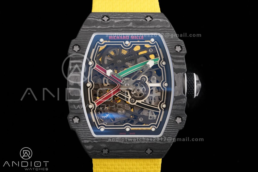 AVF RM67-02 Black NTPT Spain Skeleton Dial on Yellow Elastic strap CRMA7 Clone