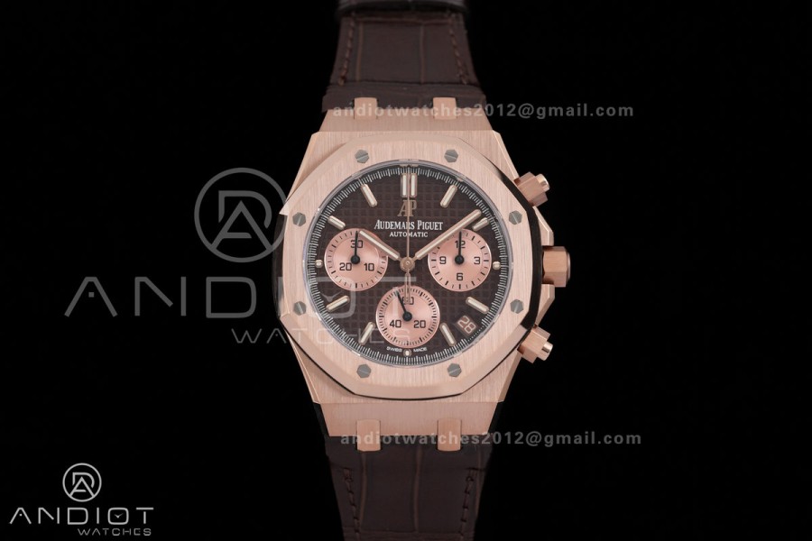 Royal Oak Chrono 26240 RG DDF 1:1 Best Edition Brown Dial on Brown Leather Bracelet DD4401 Super Clone (SW Dial)