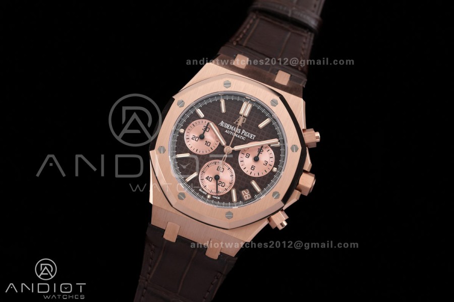 Royal Oak Chrono 26240 RG DDF 1:1 Best Edition Brown Dial on Brown Leather Bracelet DD4401 Super Clone (SW Dial)