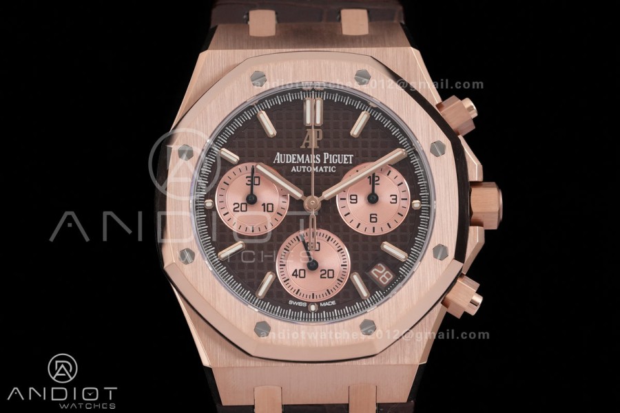 Royal Oak Chrono 26240 RG DDF 1:1 Best Edition Brown Dial on Brown Leather Bracelet DD4401 Super Clone (SW Dial)