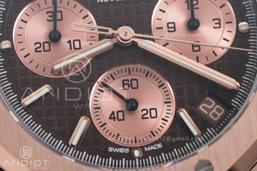 Royal Oak Chrono 26240 RG DDF 1:1 Best Edition Brown Dial on Brown Leather Bracelet DD4401 Super Clone (SW Dial)