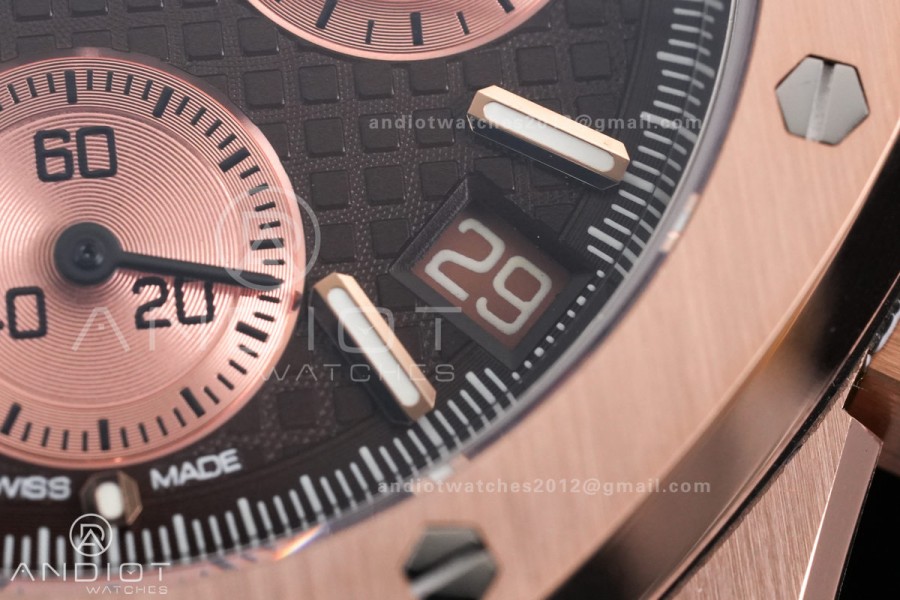 Royal Oak Chrono 26240 RG DDF 1:1 Best Edition Brown Dial on Brown Leather Bracelet DD4401 Super Clone (SW Dial)