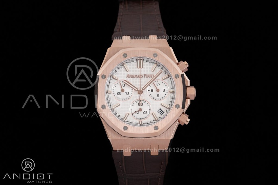 Royal Oak Chrono 26240 RG DDF 1:1 Best Edition White Dial on Brown Leather Bracelet DD4401 Super Clone (SW Dial)