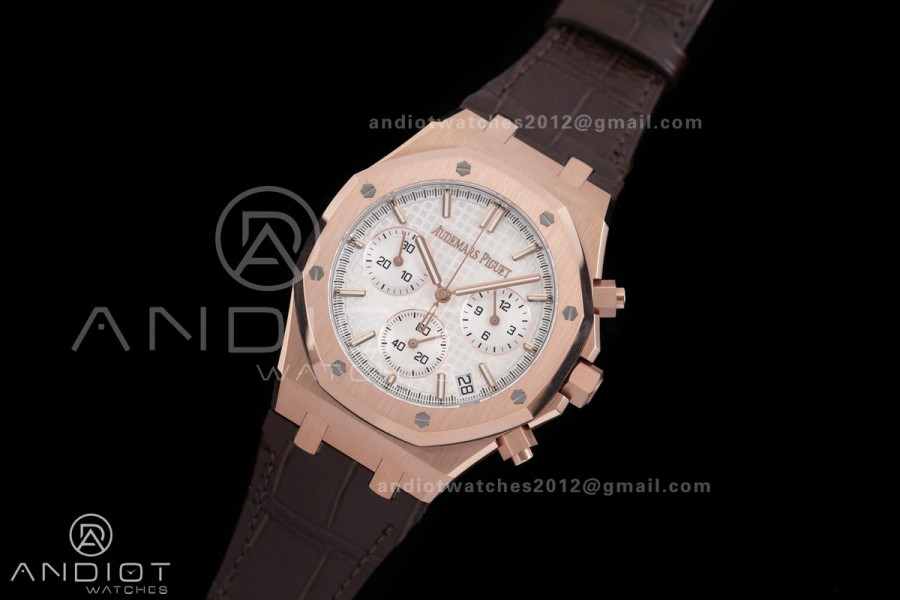 Royal Oak Chrono 26240 RG DDF 1:1 Best Edition White Dial on Brown Leather Bracelet DD4401 Super Clone (SW Dial)