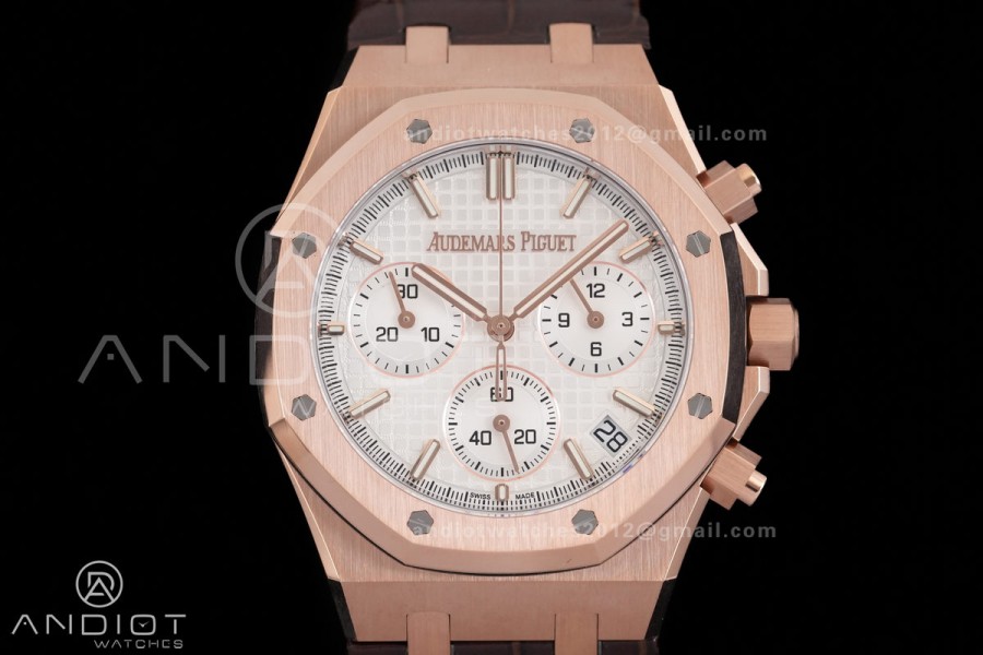 Royal Oak Chrono 26240 RG DDF 1:1 Best Edition White Dial on Brown Leather Bracelet DD4401 Super Clone (SW Dial)
