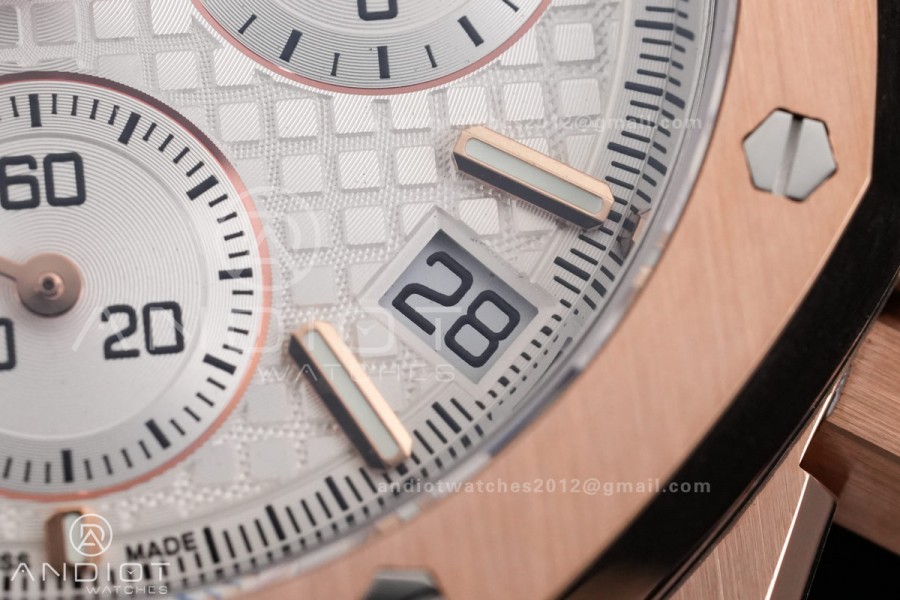 Royal Oak Chrono 26240 RG DDF 1:1 Best Edition White Dial on Brown Leather Bracelet DD4401 Super Clone (SW Dial)