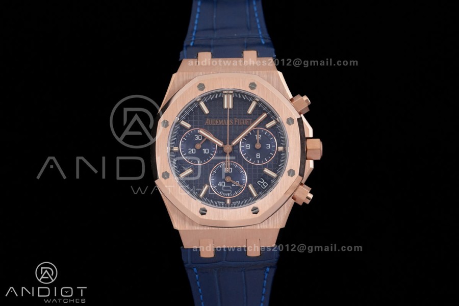 Royal Oak Chrono 26240 RG DDF 1:1 Best Edition Blue Dial on Blue Leather Bracelet DD4401 Super Clone (SW Dial)