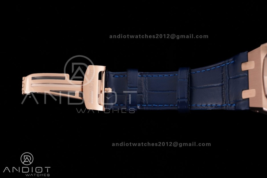 Royal Oak Chrono 26240 RG DDF 1:1 Best Edition Blue Dial on Blue Leather Bracelet DD4401 Super Clone (SW Dial)