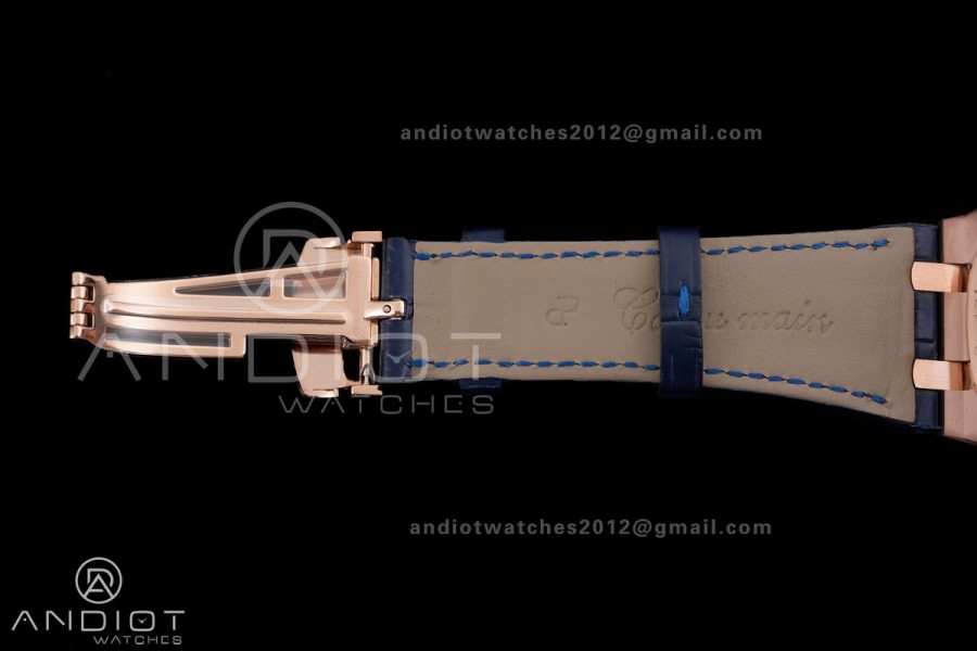 Royal Oak Chrono 26240 RG DDF 1:1 Best Edition Blue Dial on Blue Leather Bracelet DD4401 Super Clone (SW Dial)