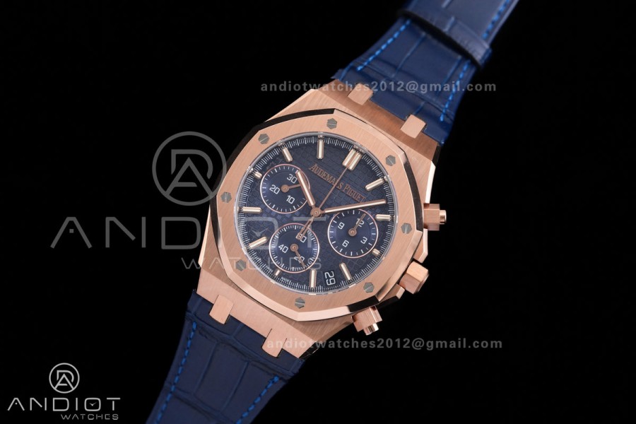 Royal Oak Chrono 26240 RG DDF 1:1 Best Edition Blue Dial on Blue Leather Bracelet DD4401 Super Clone (SW Dial)
