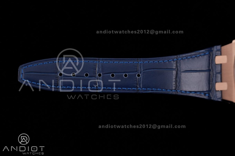 Royal Oak Chrono 26240 RG DDF 1:1 Best Edition Blue Dial on Blue Leather Bracelet DD4401 Super Clone (SW Dial)