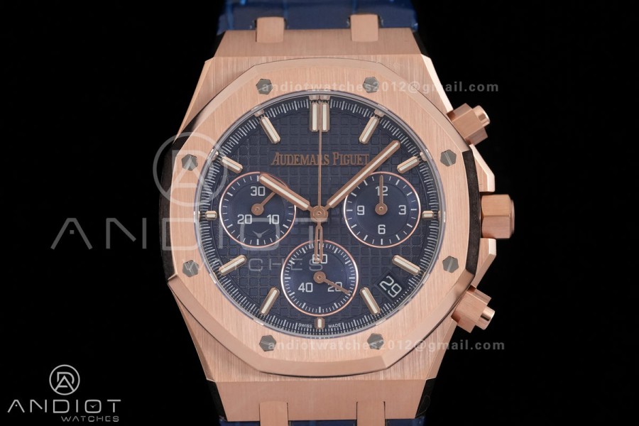 Royal Oak Chrono 26240 RG DDF 1:1 Best Edition Blue Dial on Blue Leather Bracelet DD4401 Super Clone (SW Dial)