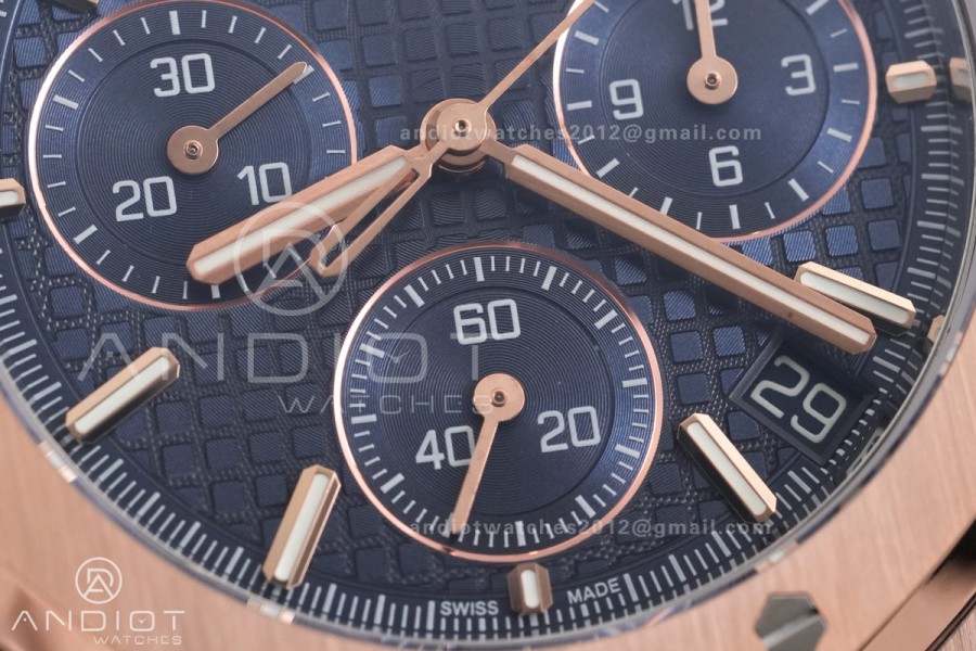 Royal Oak Chrono 26240 RG DDF 1:1 Best Edition Blue Dial on Blue Leather Bracelet DD4401 Super Clone (SW Dial)