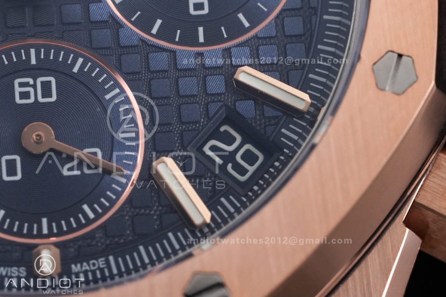 Royal Oak Chrono 26240 RG DDF 1:1 Best Edition Blue Dial on Blue Leather Bracelet DD4401 Super Clone (SW Dial)