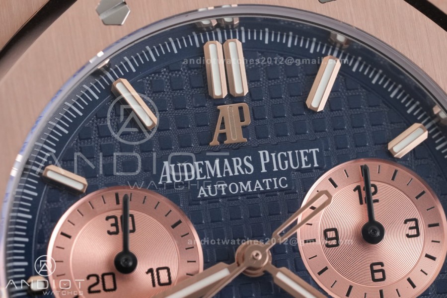 Royal Oak Chrono 26240 RG DDF 1:1 Best Edition Blue/RG Dial on Blue Leather Strap DD4401 Super Clone (SW Dial)