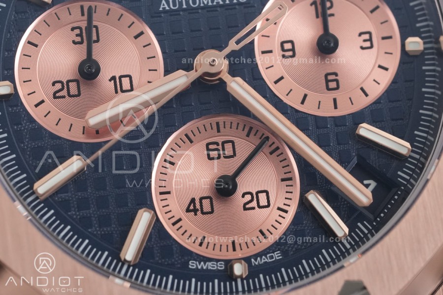 Royal Oak Chrono 26240 RG DDF 1:1 Best Edition Blue/RG Dial on Blue Leather Strap DD4401 Super Clone (SW Dial)