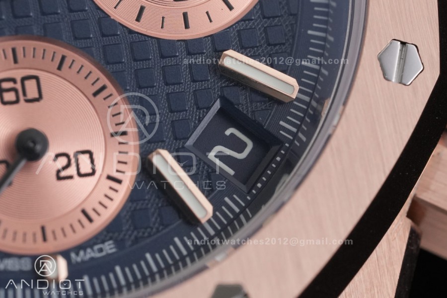 Royal Oak Chrono 26240 RG DDF 1:1 Best Edition Blue/RG Dial on Blue Leather Strap DD4401 Super Clone (SW Dial)