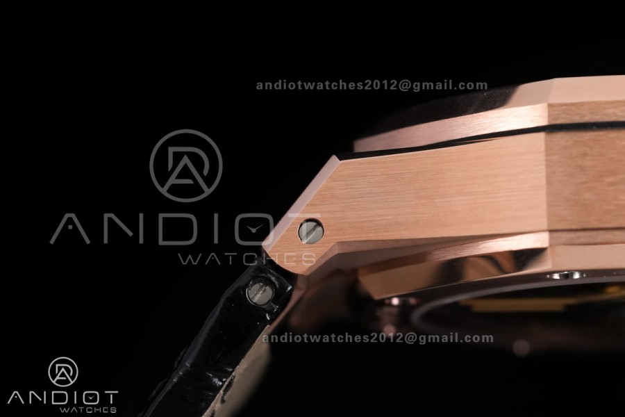 Royal Oak Chrono 26240 RG DDF 1:1 Best Edition Black Dial on Black Leather Bracelet DD4401 Super Clone (SW Dial)