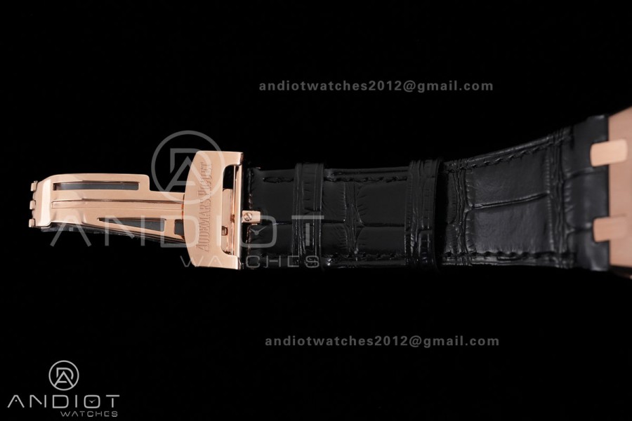 Royal Oak Chrono 26240 RG DDF 1:1 Best Edition Black Dial on Black Leather Bracelet DD4401 Super Clone (SW Dial)