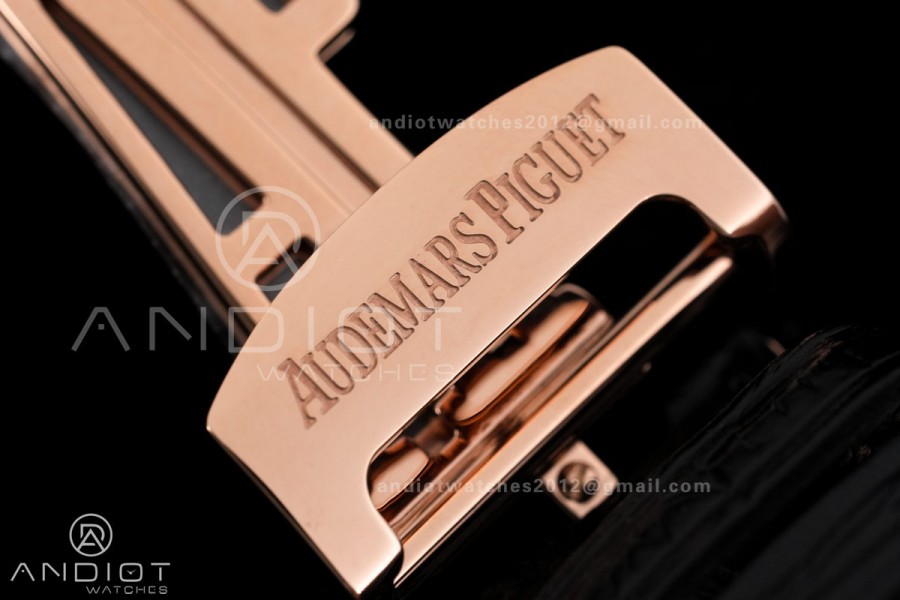 Royal Oak Chrono 26240 RG DDF 1:1 Best Edition Black Dial on Black Leather Bracelet DD4401 Super Clone (SW Dial)