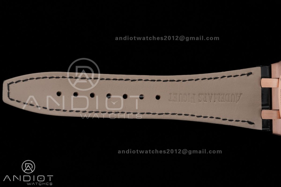 Royal Oak Chrono 26240 RG DDF 1:1 Best Edition Black Dial on Black Leather Bracelet DD4401 Super Clone (SW Dial)