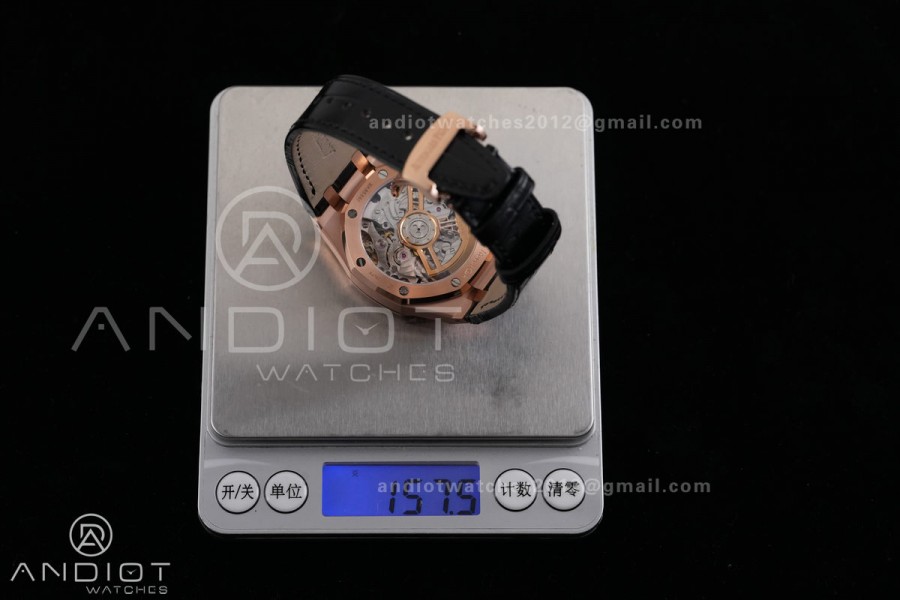 Royal Oak Chrono 26240 RG DDF 1:1 Best Edition Black Dial on Black Leather Bracelet DD4401 Super Clone (SW Dial)
