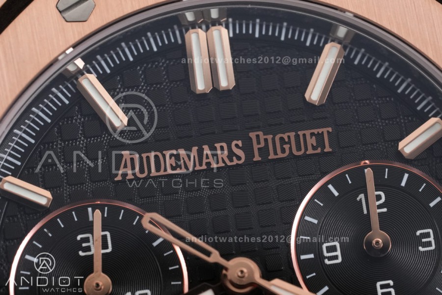 Royal Oak Chrono 26240 RG DDF 1:1 Best Edition Black Dial on Black Leather Bracelet DD4401 Super Clone (SW Dial)