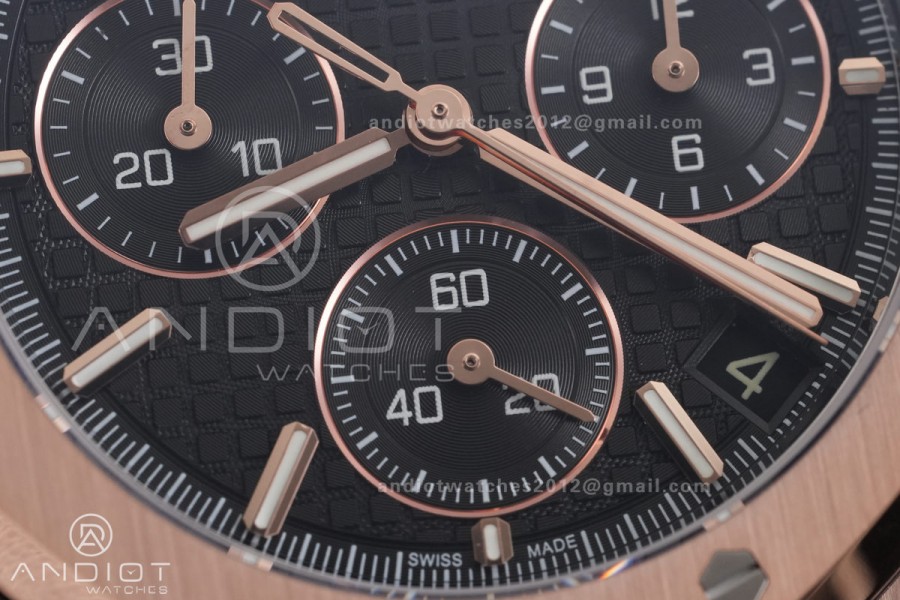 Royal Oak Chrono 26240 RG DDF 1:1 Best Edition Black Dial on Black Leather Bracelet DD4401 Super Clone (SW Dial)