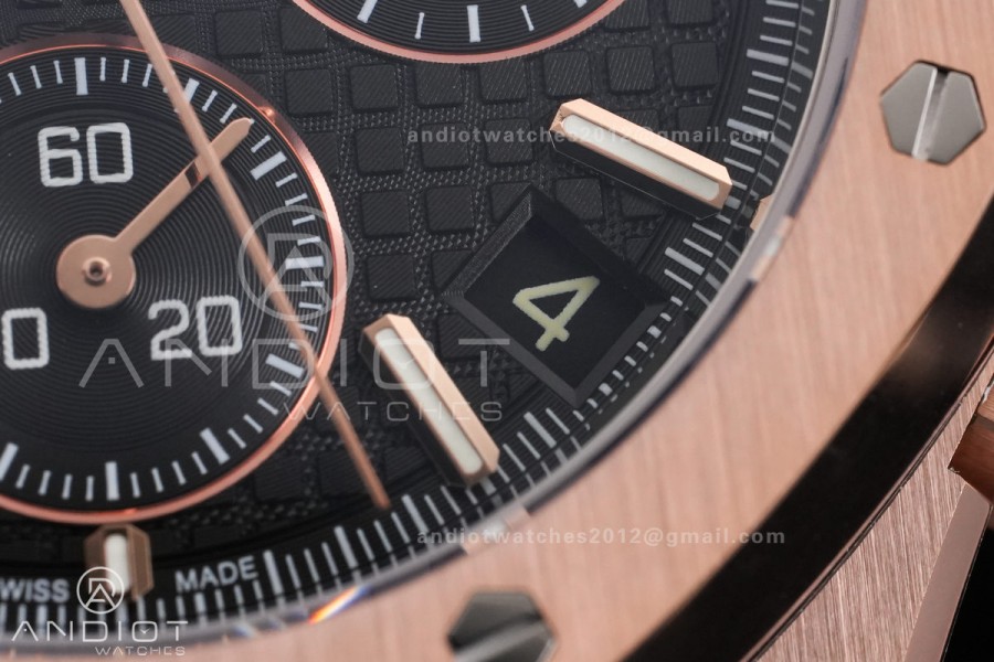 Royal Oak Chrono 26240 RG DDF 1:1 Best Edition Black Dial on Black Leather Bracelet DD4401 Super Clone (SW Dial)