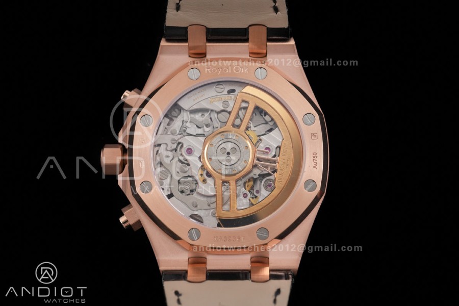 Royal Oak Chrono 26240 RG DDF 1:1 Best Edition Black Dial on Black Leather Bracelet DD4401 Super Clone (SW Dial)