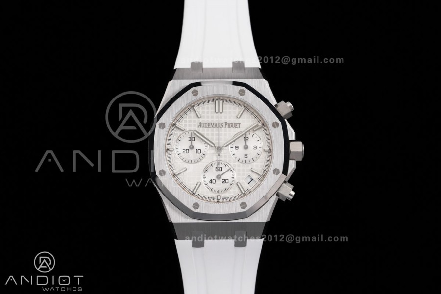 Royal Oak Chrono 26240 SS DDF 1:1 Best Edition White Dial on White Rubber Strap DD4401 Super Clone (SW Dial)